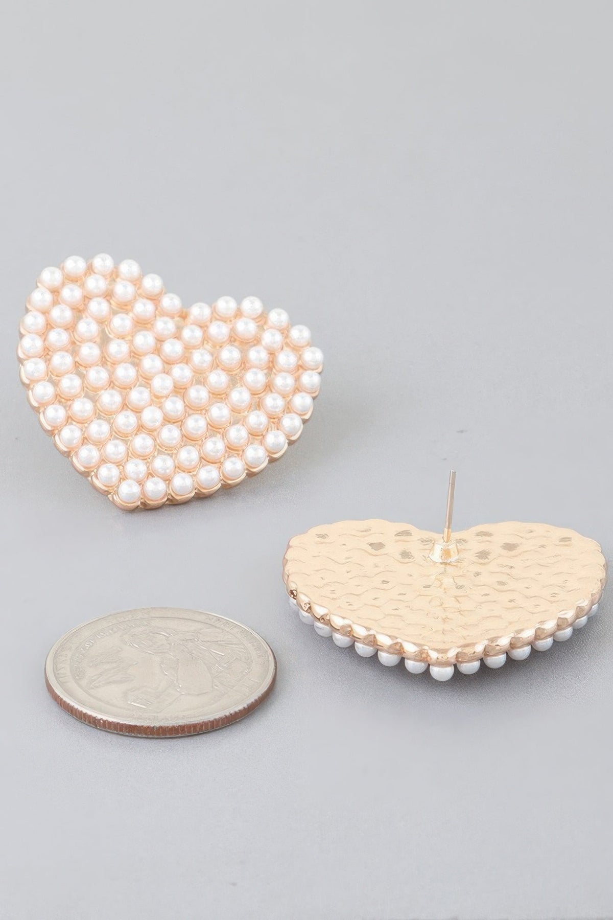 Pearled Heart Stud Earrings by Tigbul's Variety Fashion Shop