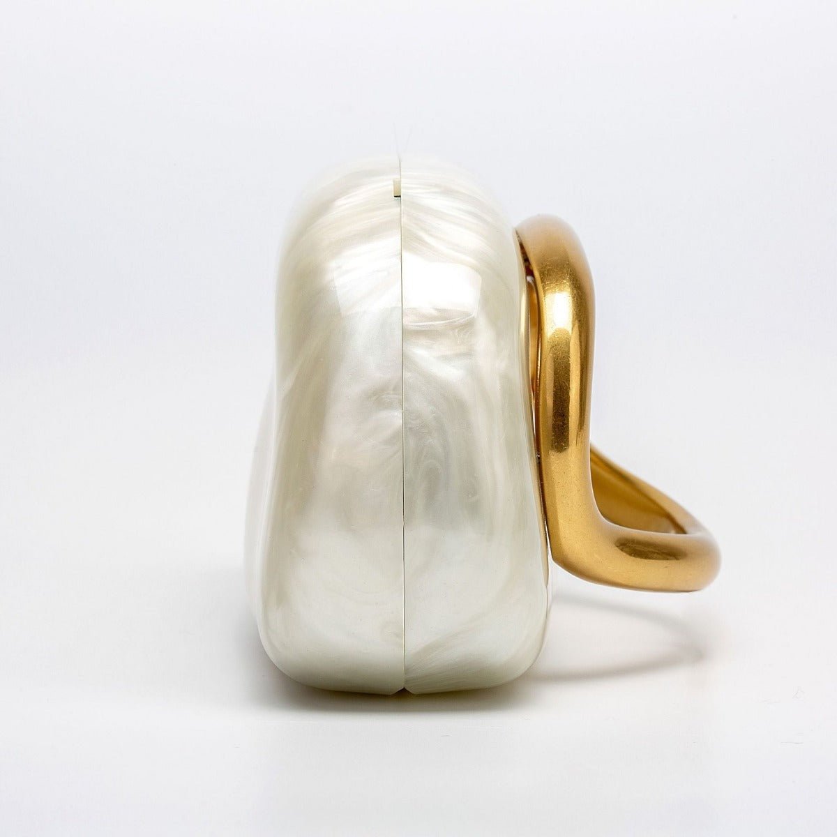 Pearlized Acrylic Gold-Tone Ring Handle Evening Bag - Wedding Banquet Shoulder Messenger Purse (MAC250) by Mariam's Collection