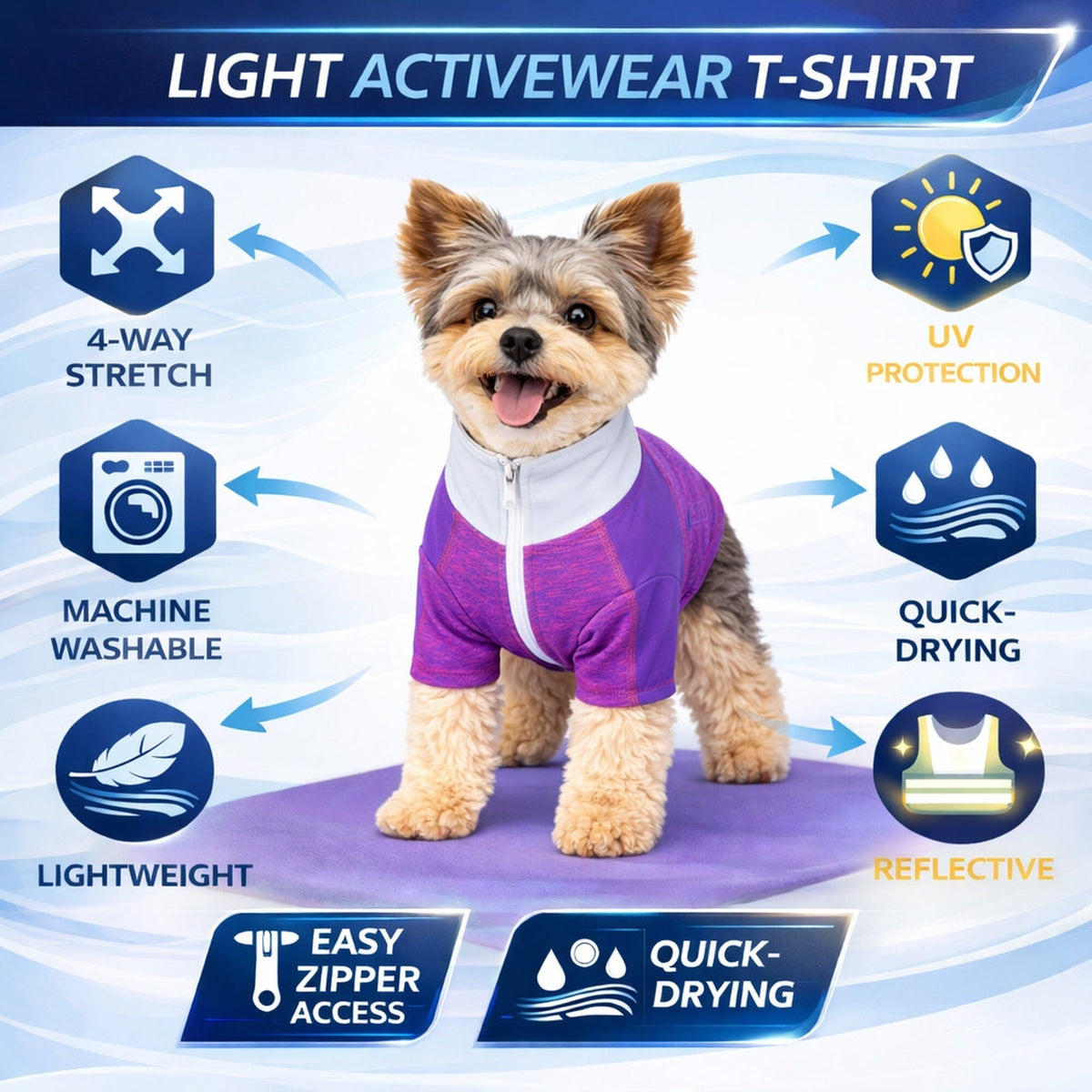 Pet Life ® Active 'Chewitt Wagassy' 4-Way-Stretch Yoga Fitness Long-Sleeve Dog T-Shirt by Pet Life