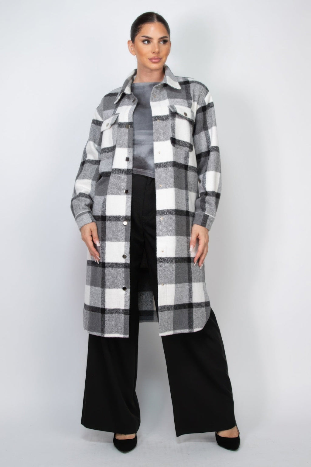 Plaid Buttoned Shacket Coat by Tigbul's Variety Fashion Shop