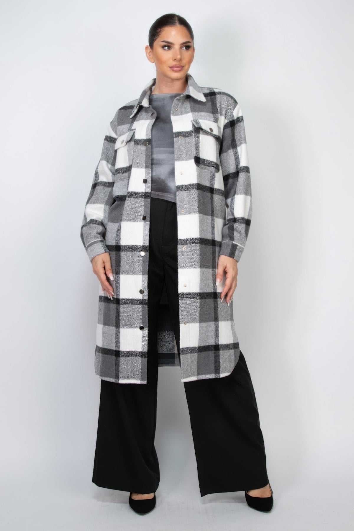 Plaid Buttoned Shacket Coat by Tigbul's Variety Fashion Shop