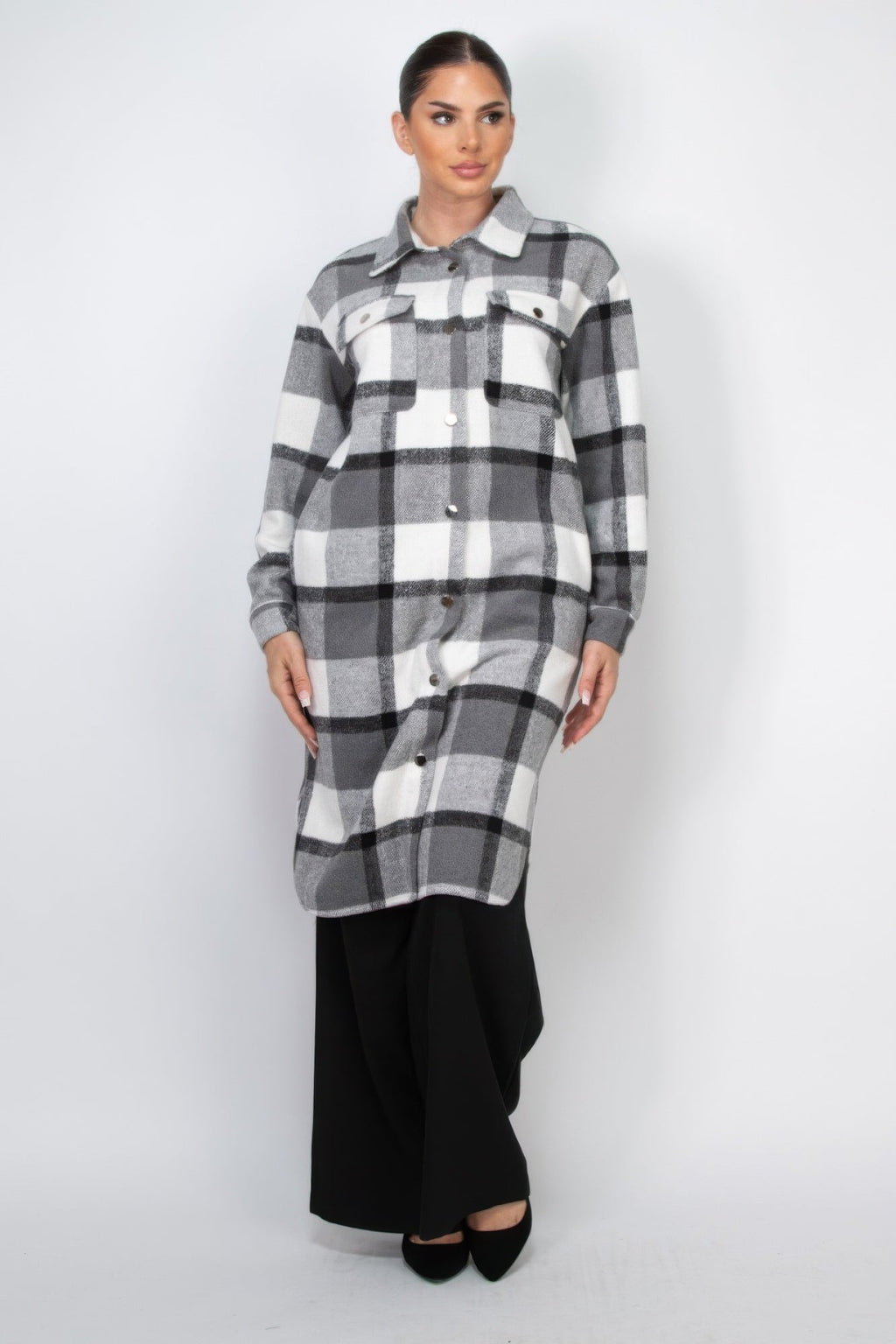 Plaid Buttoned Shacket Coat by Tigbul's Variety Fashion Shop