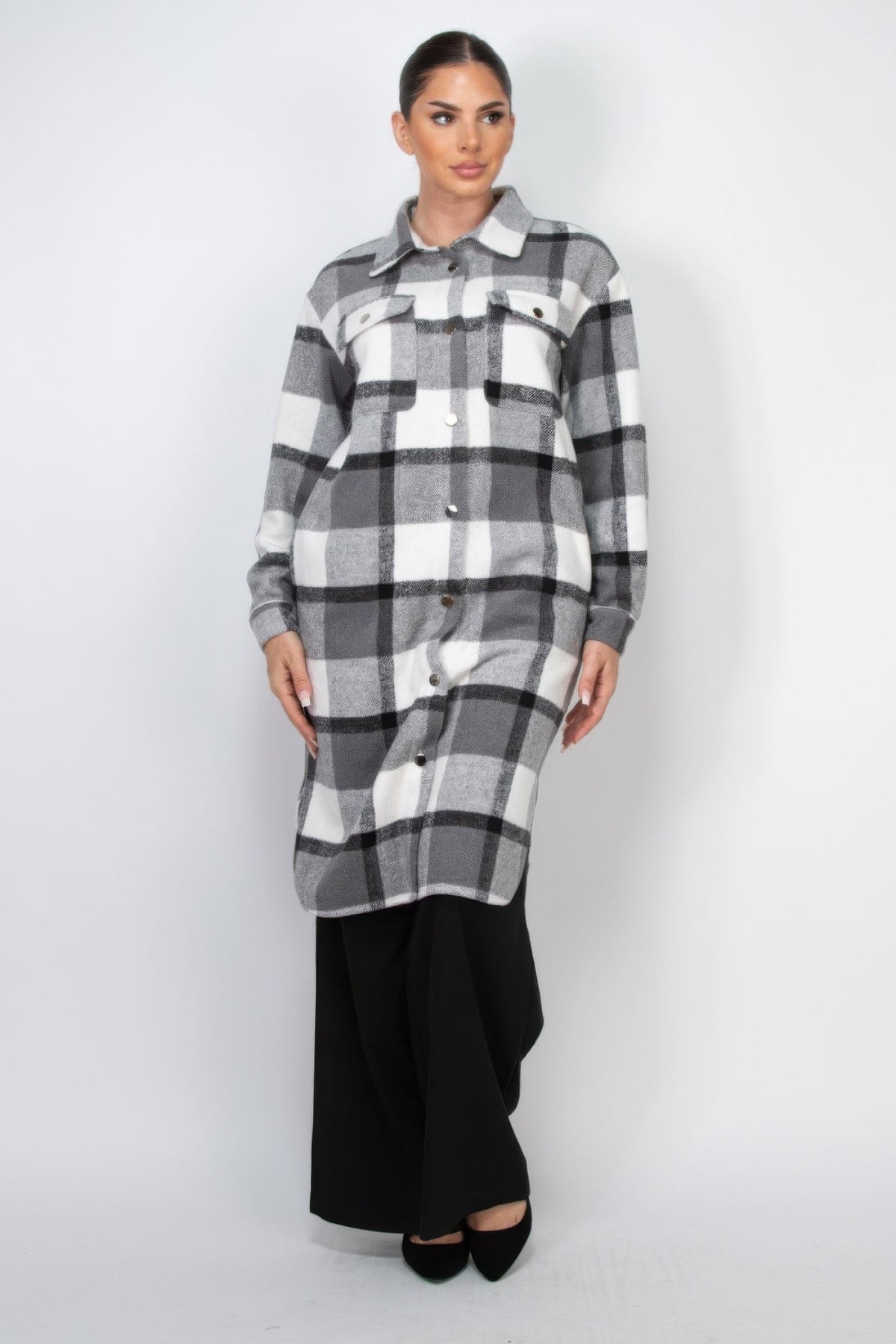 Plaid Buttoned Shacket Coat by Tigbul's Variety Fashion Shop