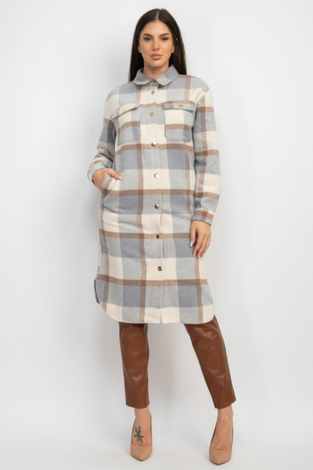 Plaid Buttoned Shacket Coat by Tigbul's Variety Fashion Shop