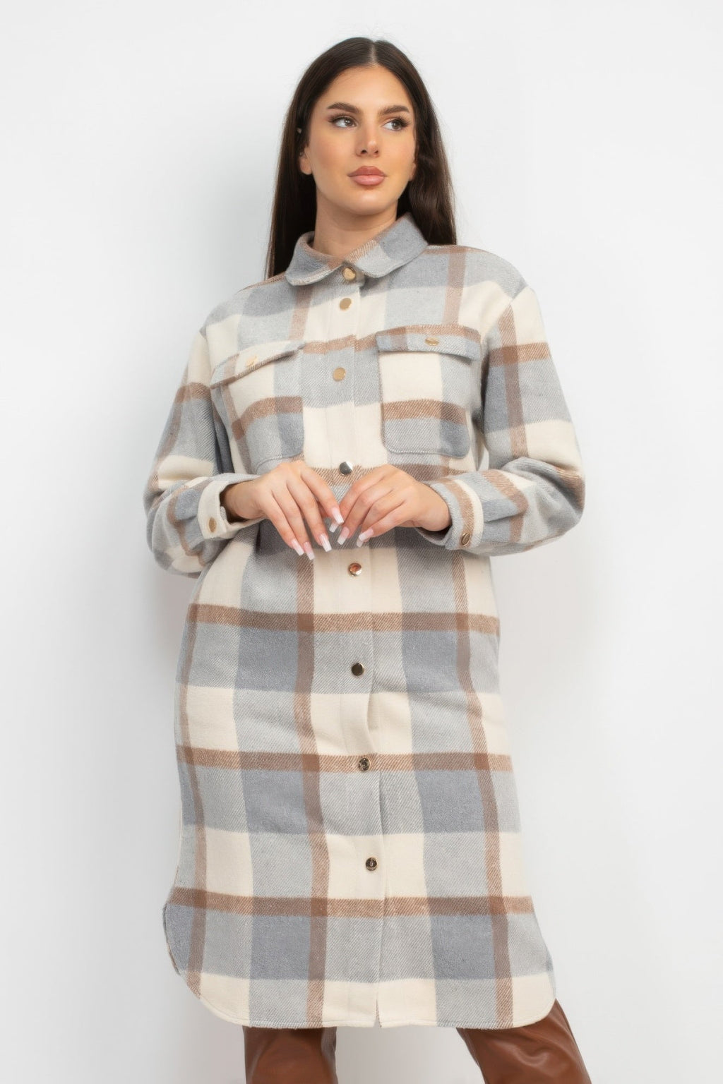 Plaid Buttoned Shacket Coat by Tigbul's Variety Fashion Shop