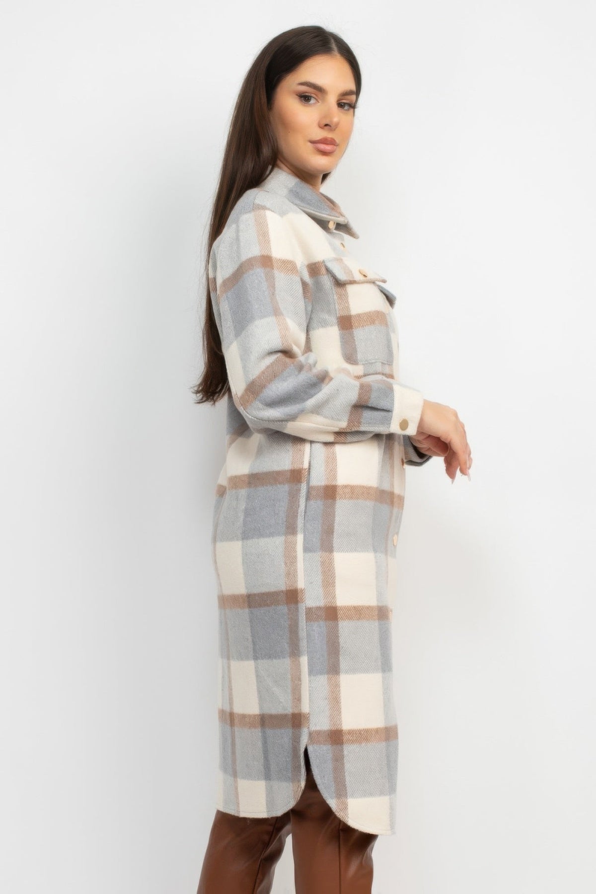 Plaid Buttoned Shacket Coat by Tigbul's Variety Fashion Shop