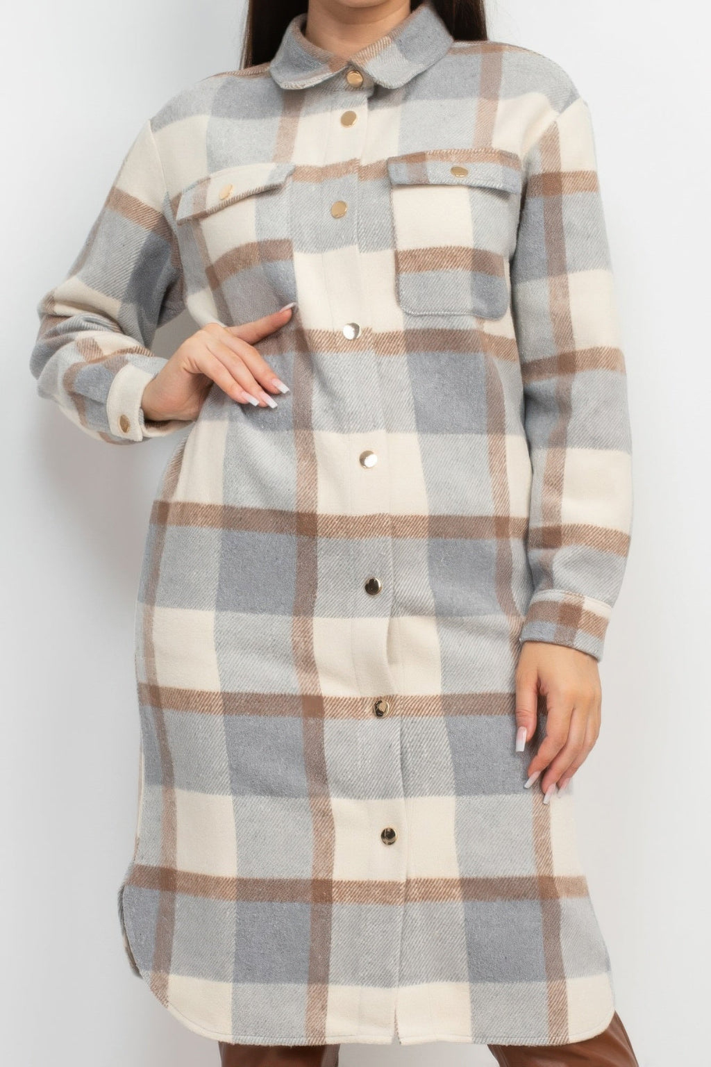 Plaid Buttoned Shacket Coat by Tigbul's Variety Fashion Shop