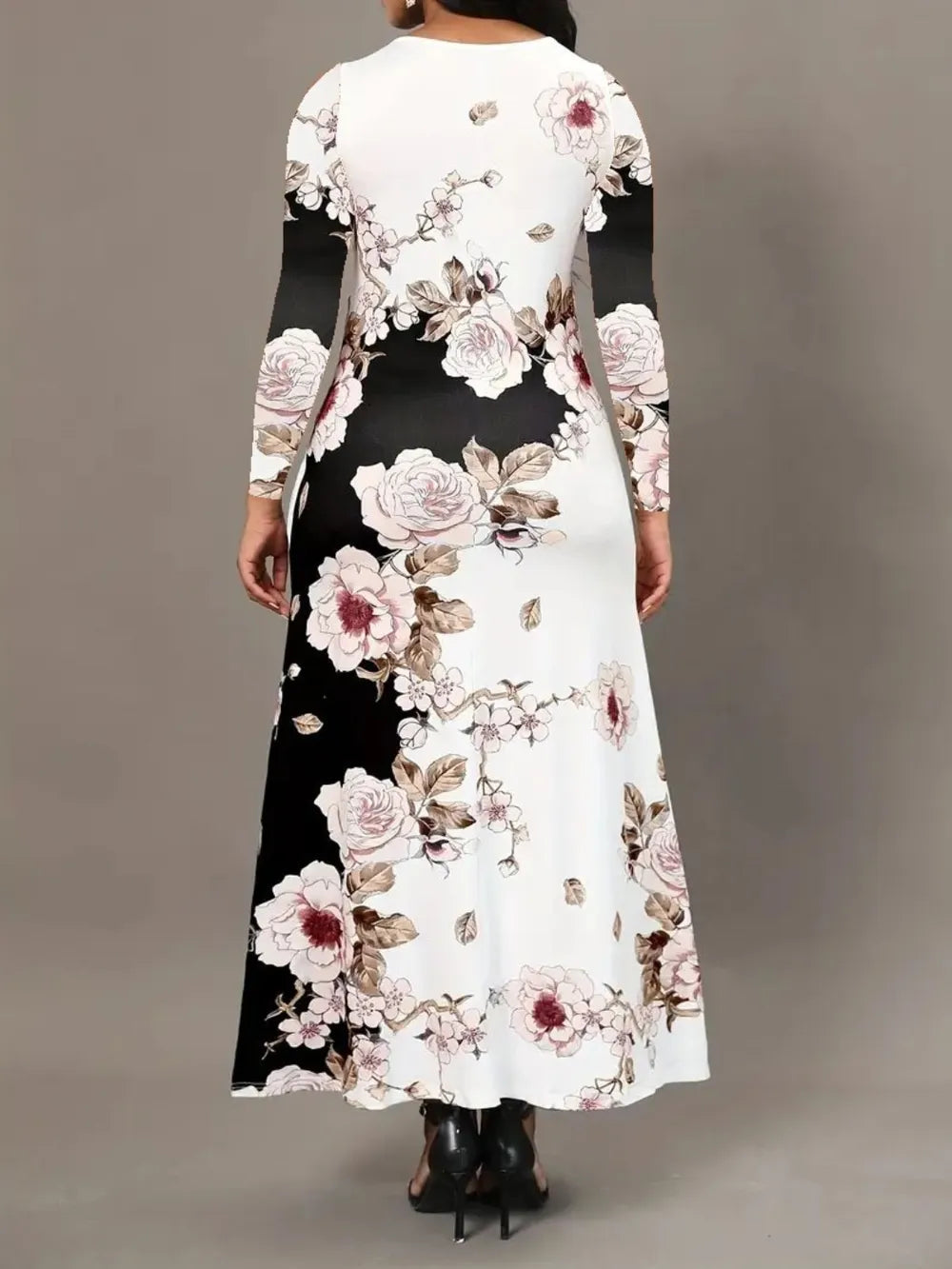 Pocketed Printed Long Sleeve Dress by V.I.P Digital Presence