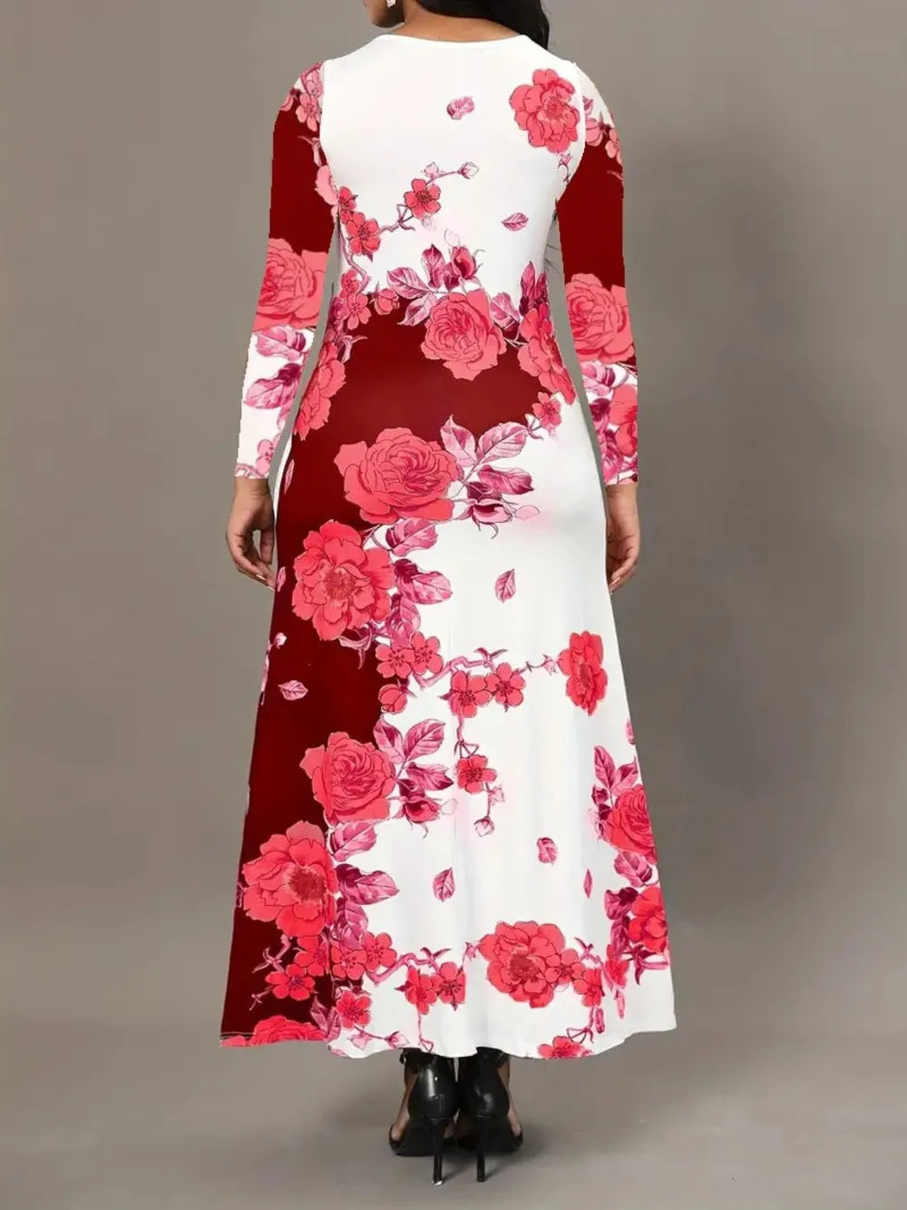 Pocketed Printed Long Sleeve Dress by V.I.P Digital Presence