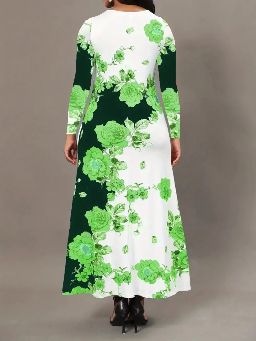 Pocketed Printed Long Sleeve Dress by V.I.P Digital Presence