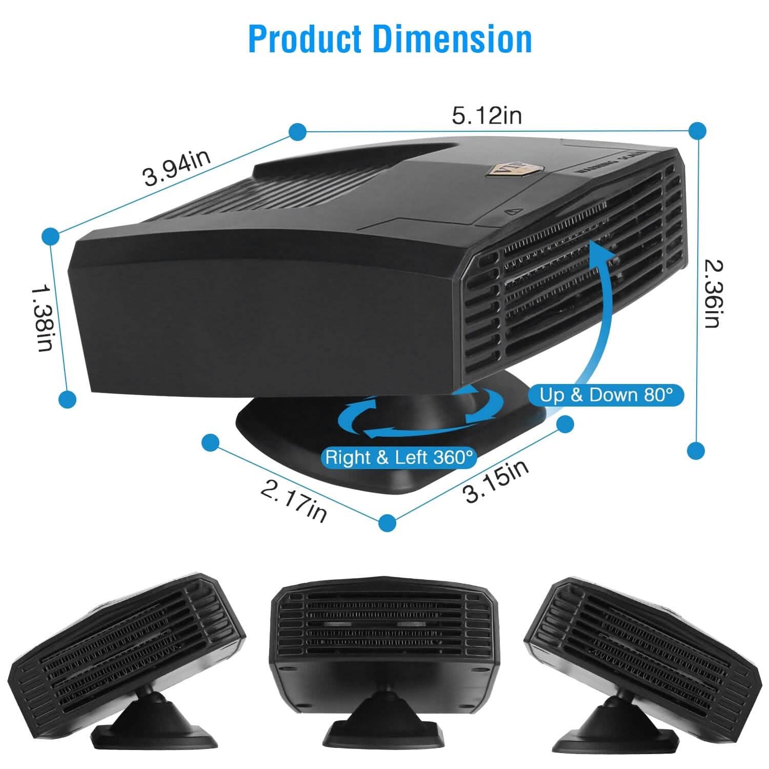 Portable Car Heater Heating Fan 2-in-1 Defroster Defogger Demister Windshield Heater by DailySale