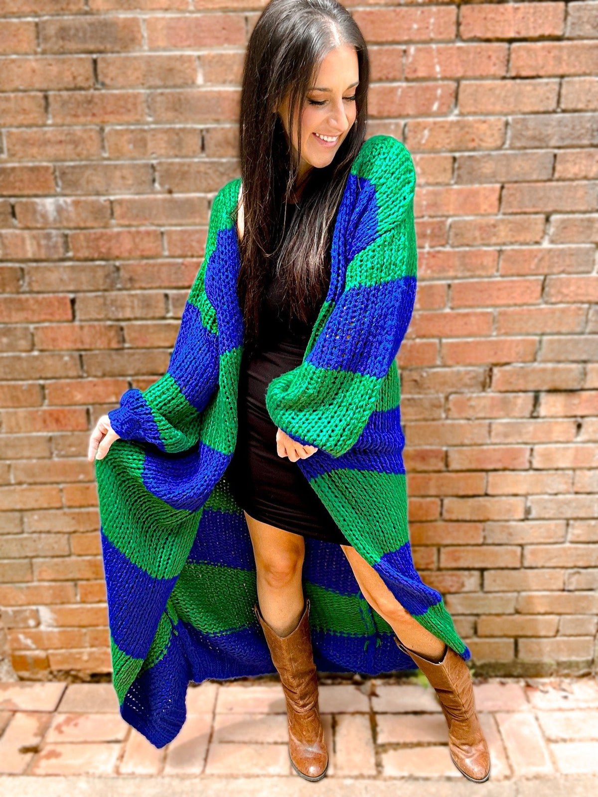 Oversized Chunky Striped Balloon Sleeve Cardigan by Girl Code Couture