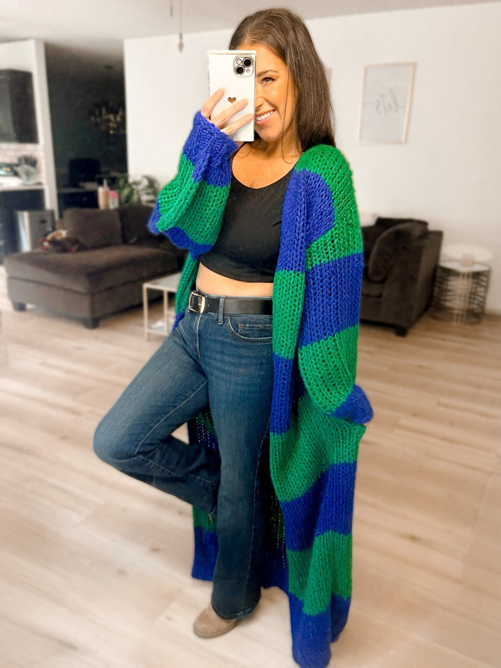 Oversized Chunky Striped Balloon Sleeve Cardigan by Girl Code Couture