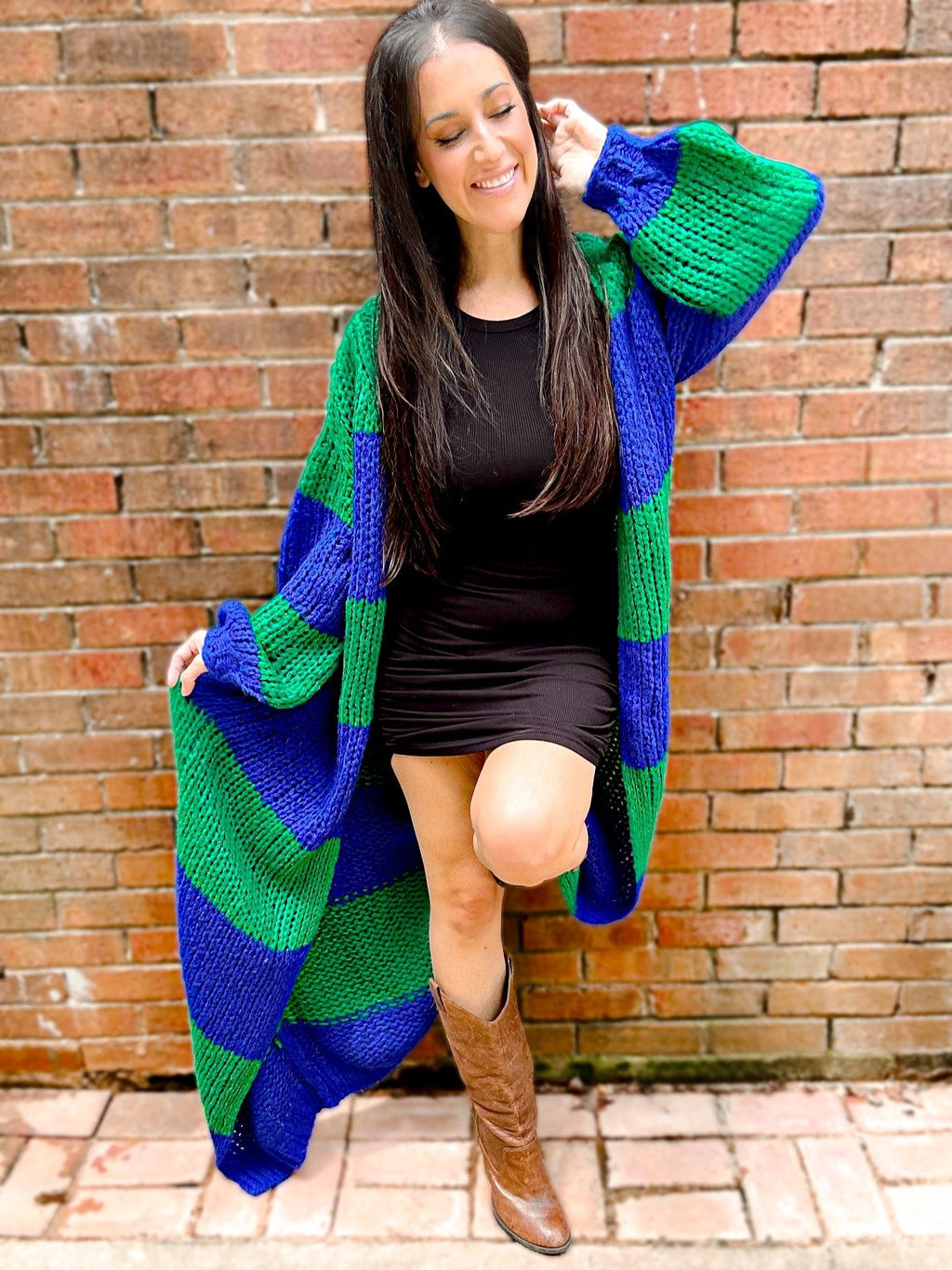 Oversized Chunky Striped Balloon Sleeve Cardigan by Girl Code Couture