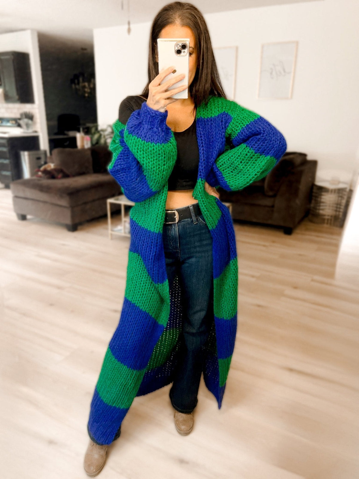 Oversized Chunky Striped Balloon Sleeve Cardigan by Girl Code Couture