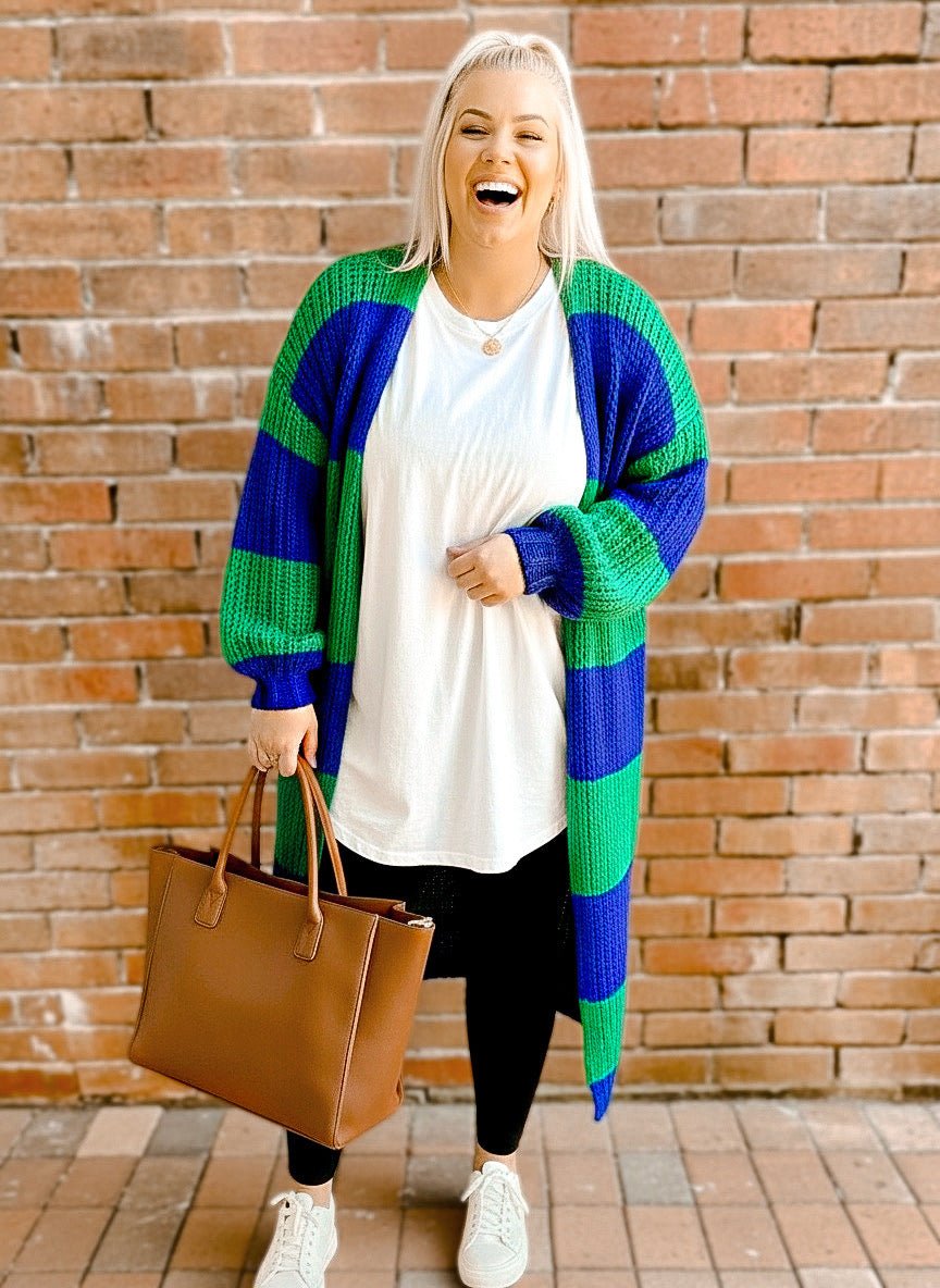 Oversized Chunky Striped Balloon Sleeve Cardigan by Girl Code Couture