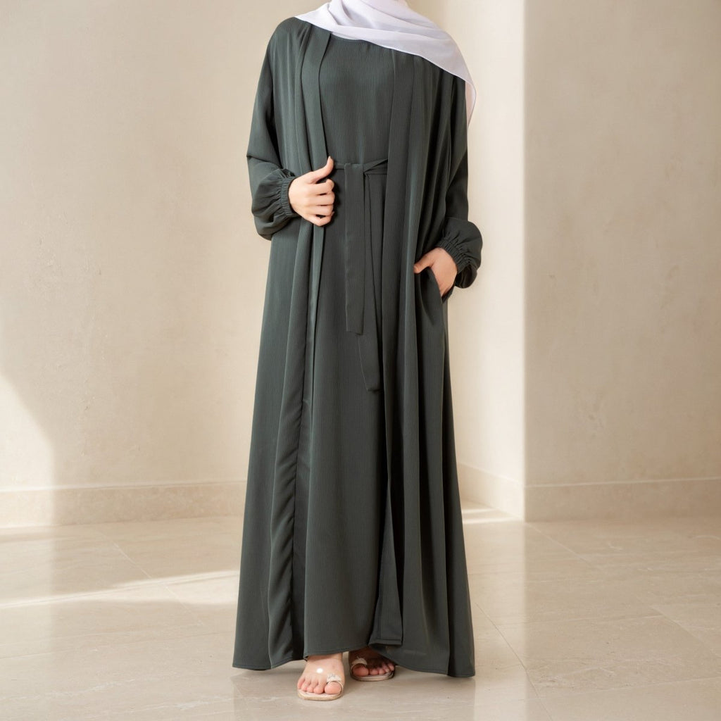 Premium Nida Zoom Open Abaya 3-Piece Set (MOA239) by Mariam's Collection