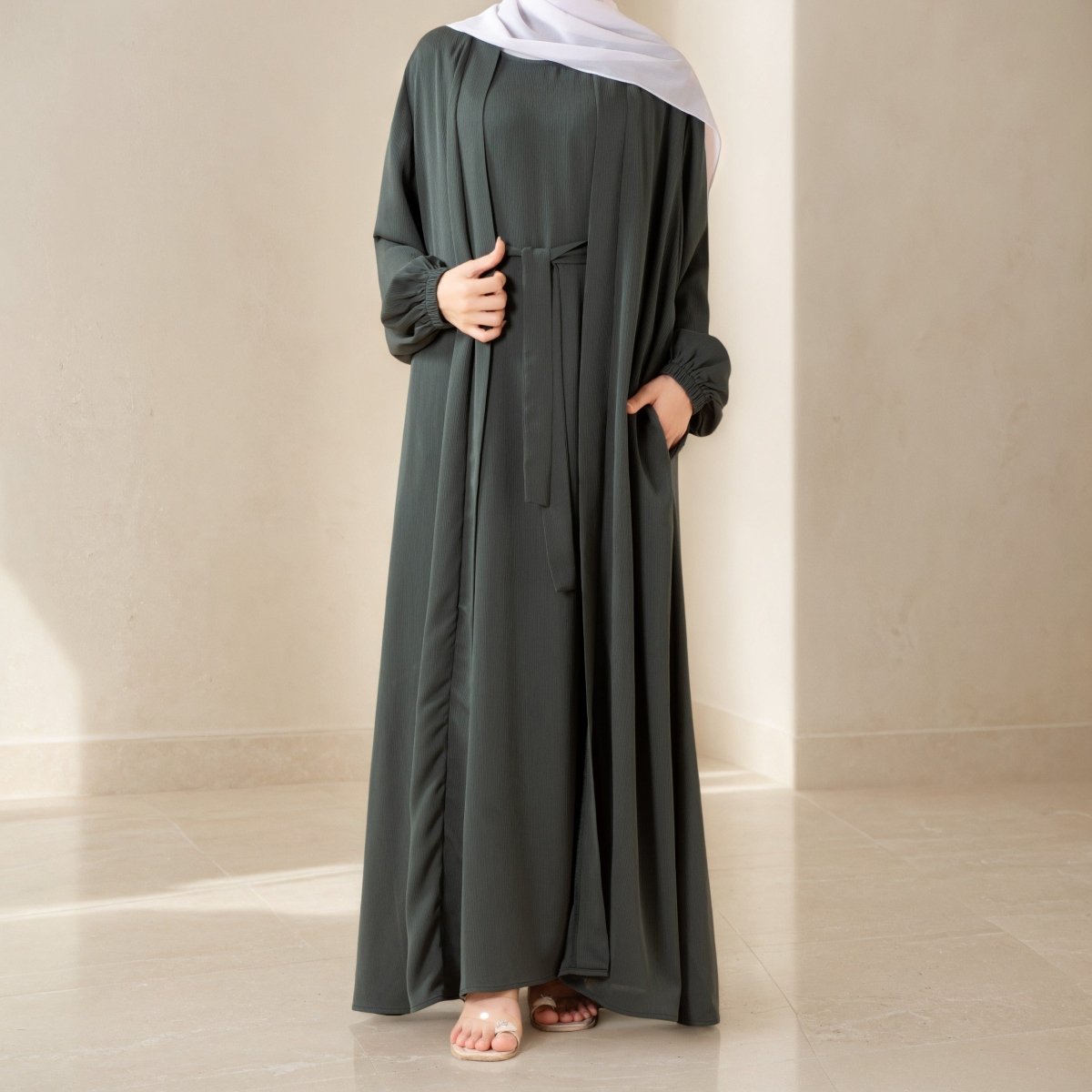 Premium Nida Zoom Open Abaya 3-Piece Set (MOA239) by Mariam's Collection
