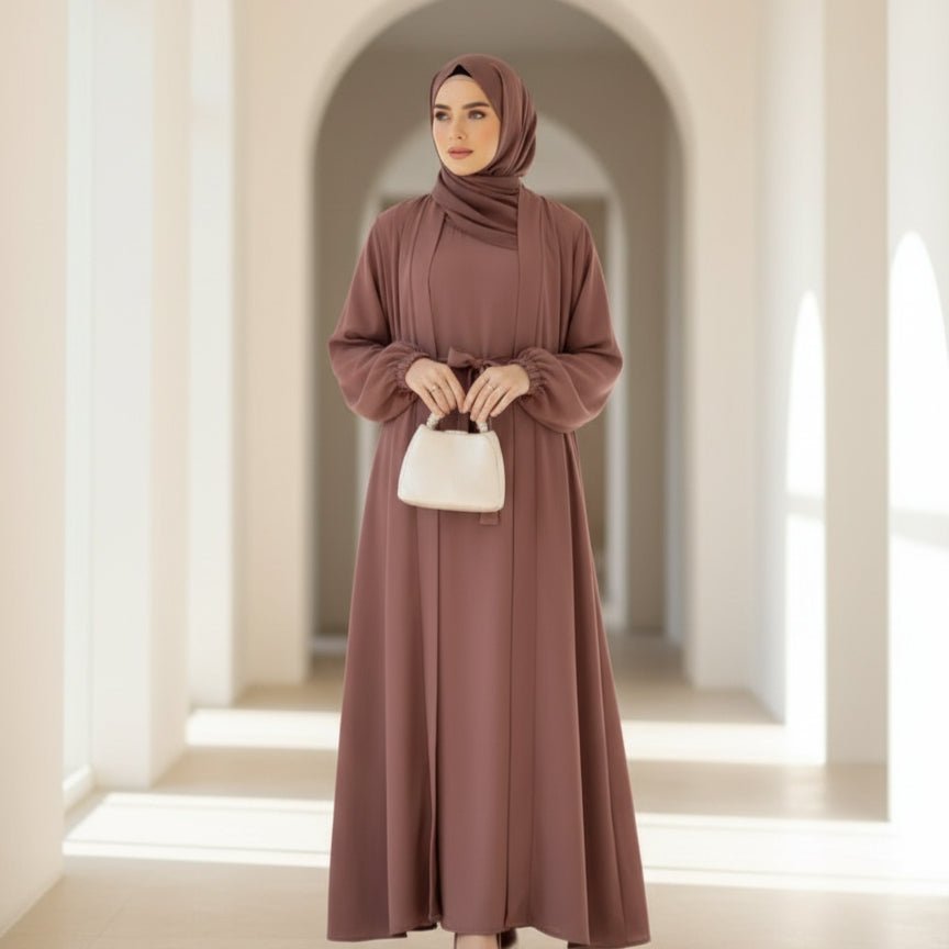 Premium Nida Zoom Open Abaya 3-Piece Set (MOA239) by Mariam's Collection