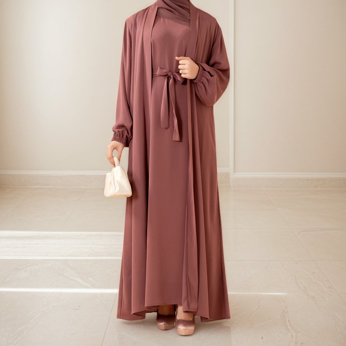 Premium Nida Zoom Open Abaya 3-Piece Set (MOA239) by Mariam's Collection