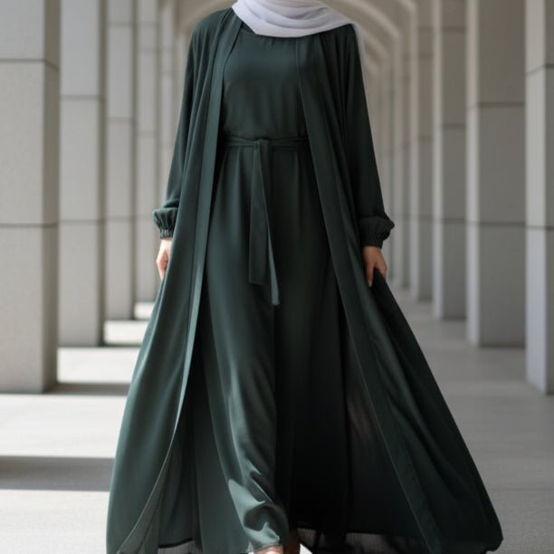 Premium Nida Zoom Open Abaya 3-Piece Set (MOA239) by Mariam's Collection