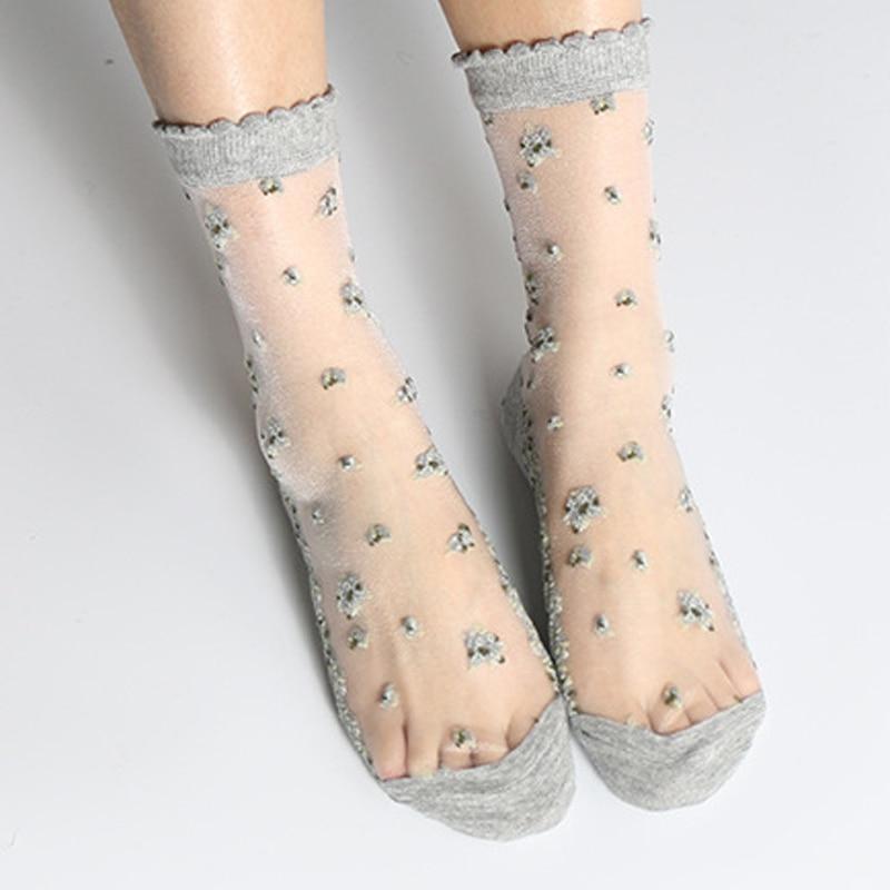 Silk Flower Print Transparent Socks by Kore Kawaii