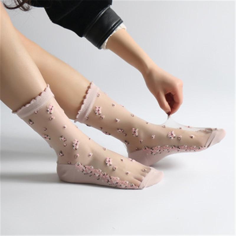 Silk Flower Print Transparent Socks by Kore Kawaii