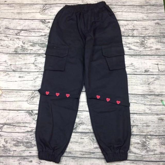 Heart Embroidered Cargo Pants by Kore Kawaii