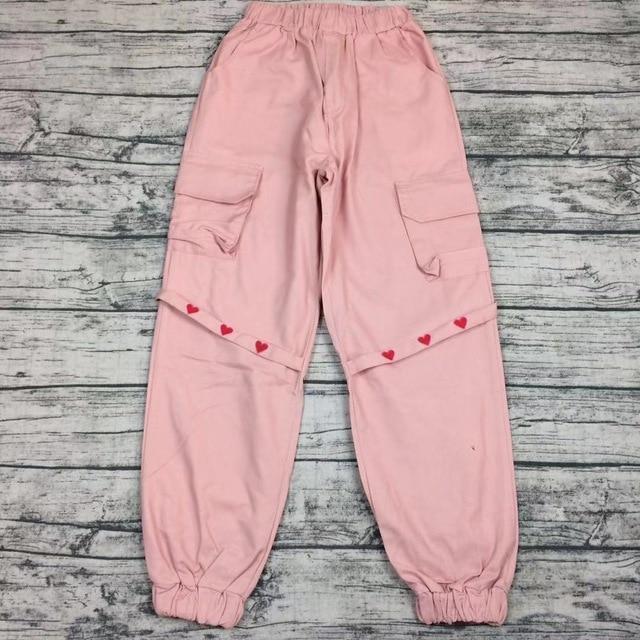 Heart Embroidered Cargo Pants by Kore Kawaii