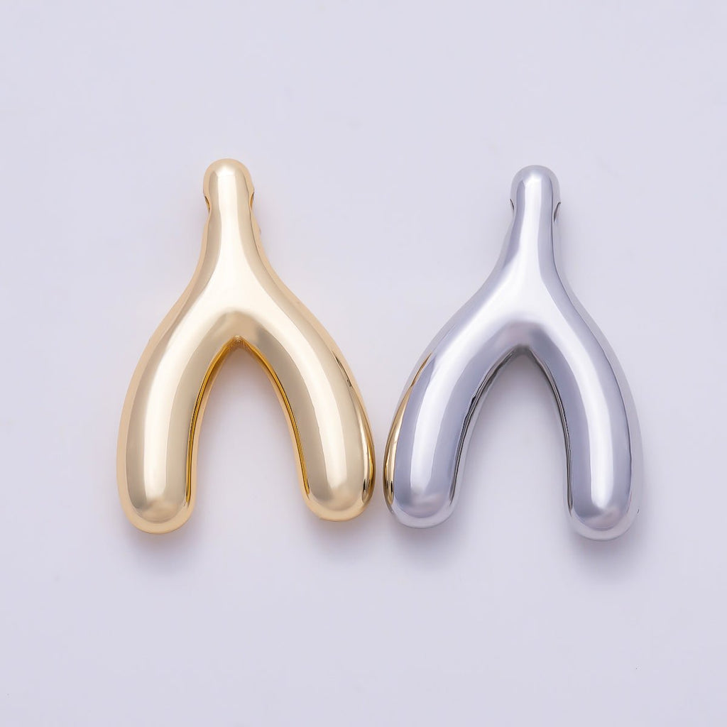 Stainless Steel PVD Gold 18mm Minimalist Lucky Wishbone Pendant in Gold & Silver | Charms-01582 Charms-01583 by DLUXCA
