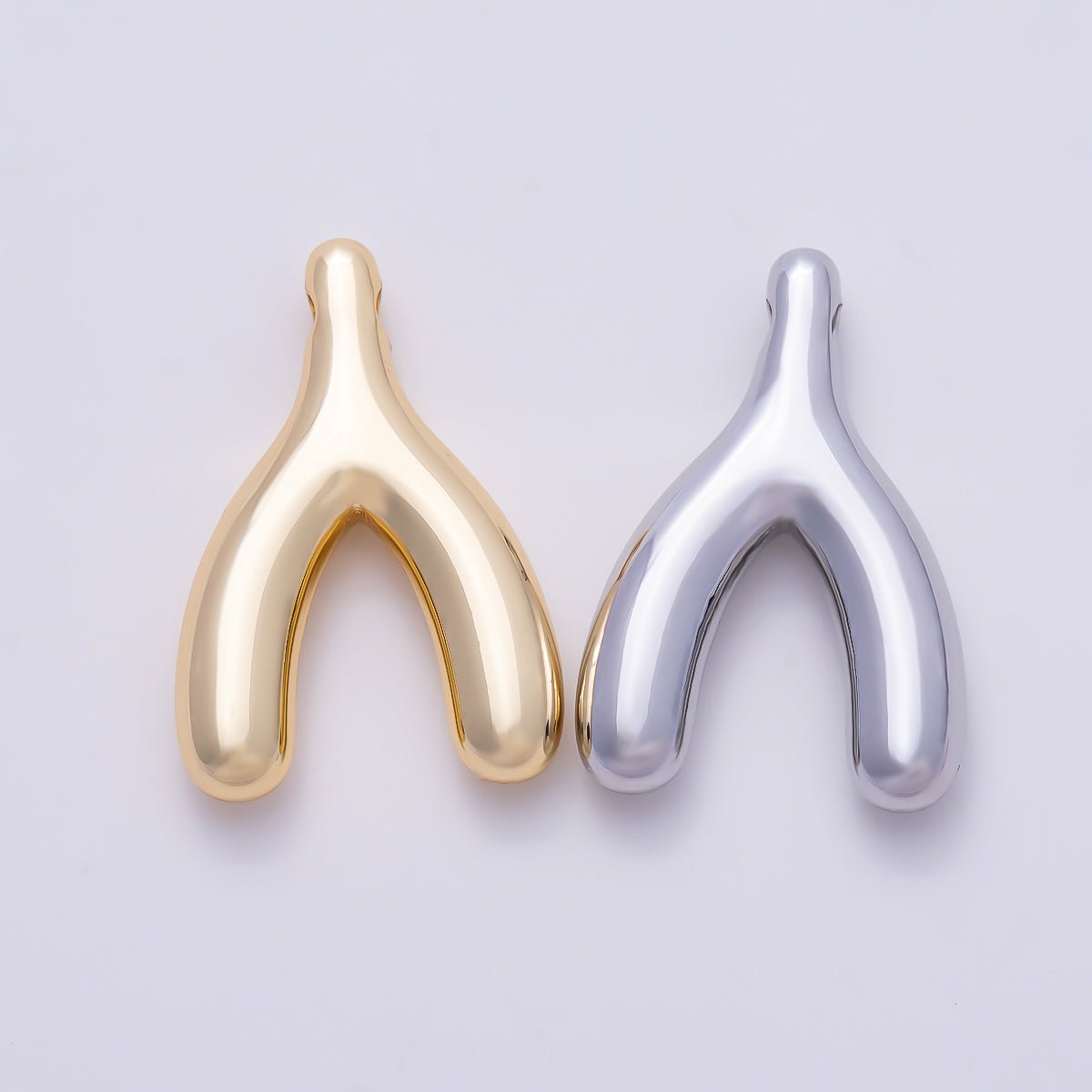 Stainless Steel PVD Gold 18mm Minimalist Lucky Wishbone Pendant in Gold & Silver | Charms-01582 Charms-01583 by DLUXCA