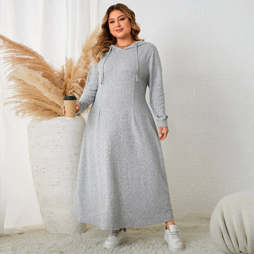 Plus Size Hooded A-Line Casual Dress for Autumn by Trendy Attic Store01