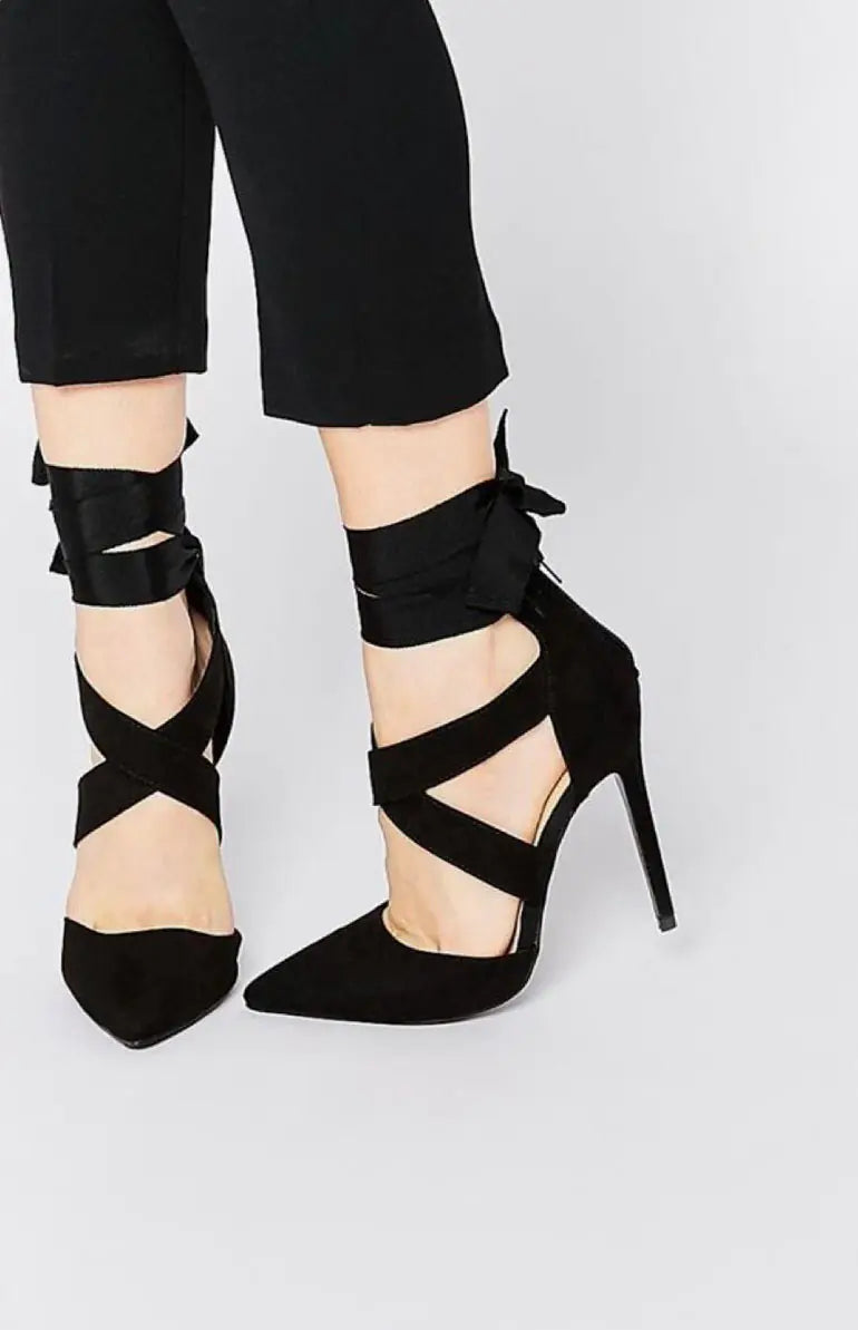 Comfortable Ribbon Sexy Pointed Toe Heeled Sandals by Trendy Attic Store01