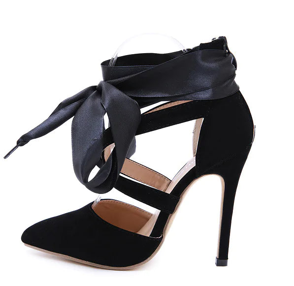 Comfortable Ribbon Sexy Pointed Toe Heeled Sandals by Trendy Attic Store01