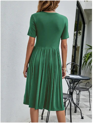Solid Color Button Pocket Casual Women's Dress by Trendy Attic Store01
