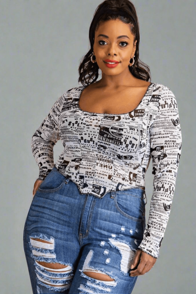 Read all About it Plus Size Scoop Neck Top with Contrast Stitching by Blaire Shops