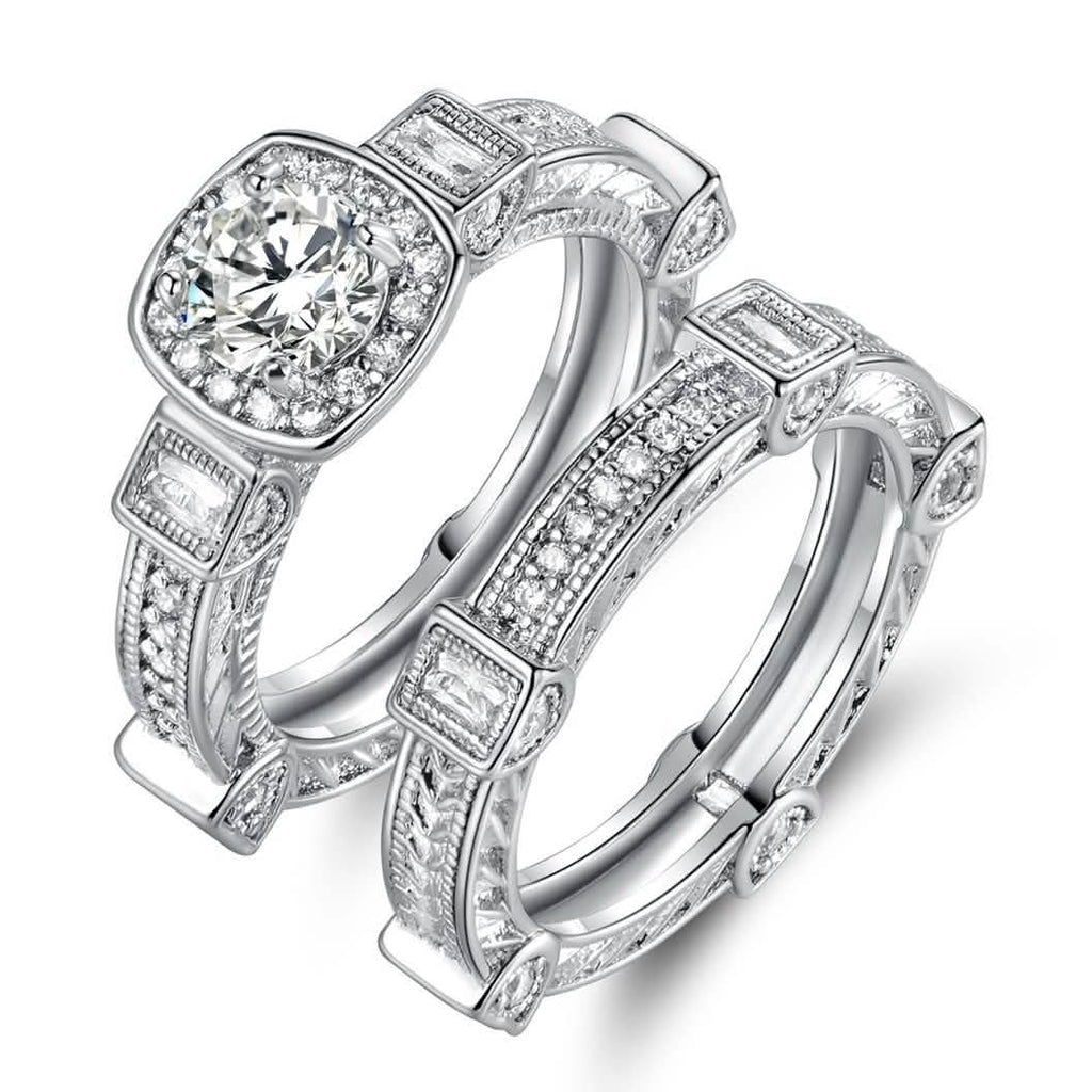 Rhodium Plated Cubic Zirconia Engagement Ring Set - Assorted Sizes by DailySale