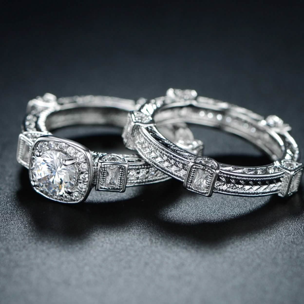 Rhodium Plated Cubic Zirconia Engagement Ring Set - Assorted Sizes by DailySale