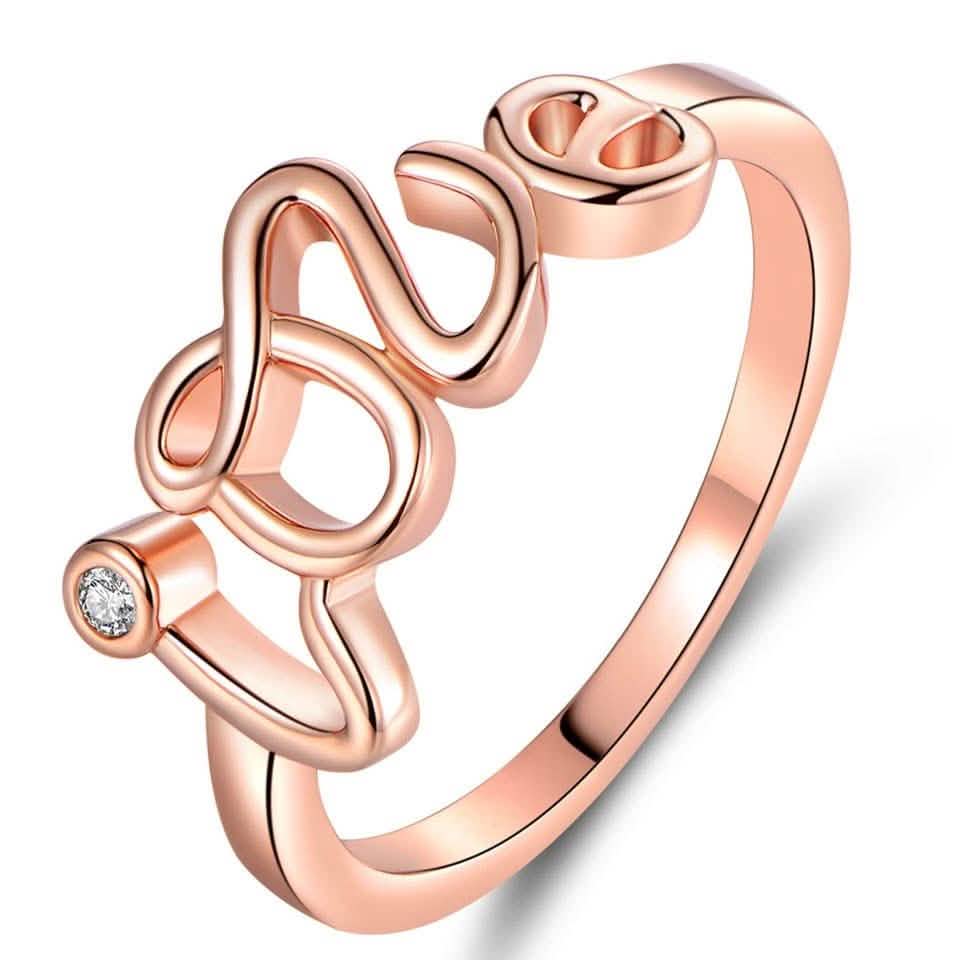 Rose Gold Plated Cubic Zirconia Love Ring - Assorted Sizes by DailySale