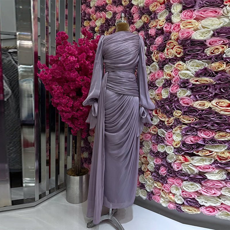 Ruched Evening Dress | Puff Sleeve Bodycon Maxi Dress(MS280) by Mariam's Collection