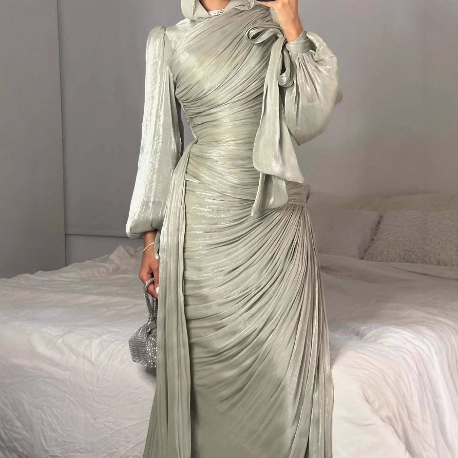 Ruched Evening Dress | Puff Sleeve Bodycon Maxi Dress(MS280) by Mariam's Collection