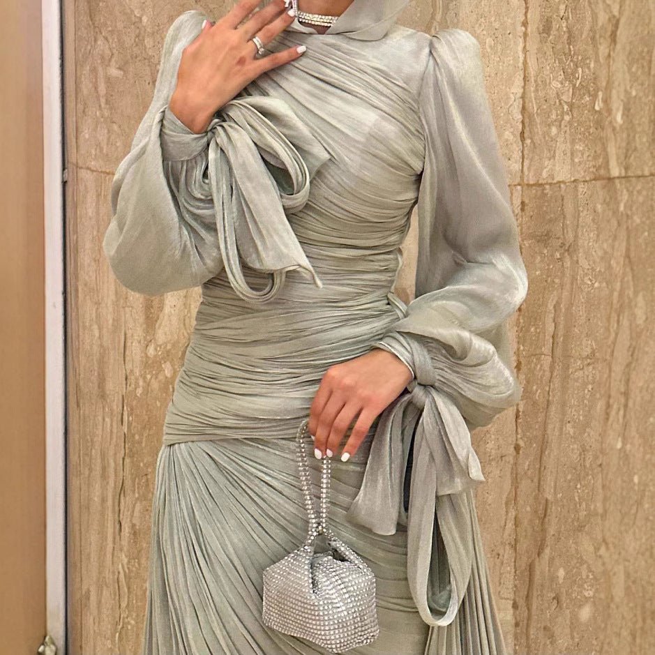 Ruched Evening Dress | Puff Sleeve Bodycon Maxi Dress(MS280) by Mariam's Collection