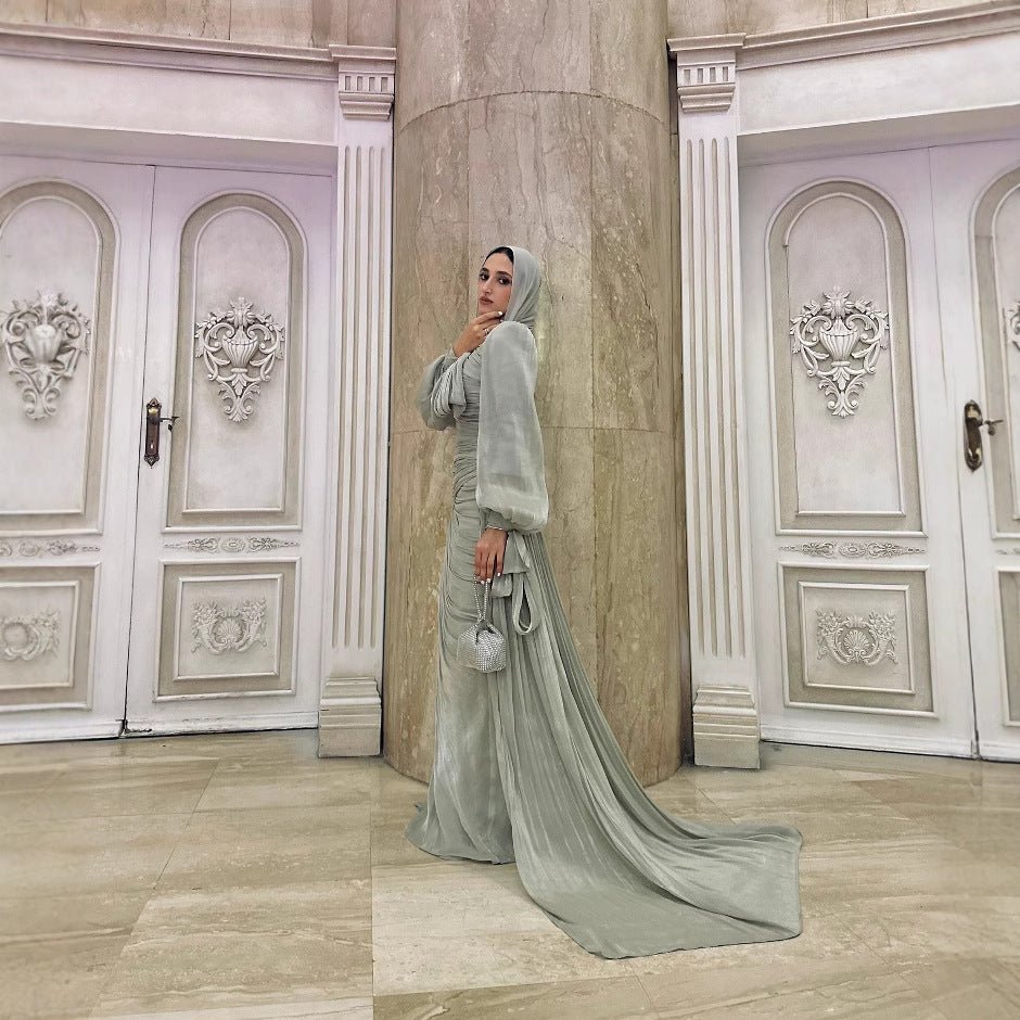 Ruched Evening Dress | Puff Sleeve Bodycon Maxi Dress(MS280) by Mariam's Collection