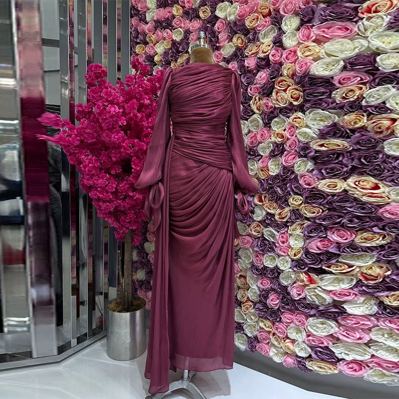 Ruched Evening Dress | Puff Sleeve Bodycon Maxi Dress(MS280) by Mariam's Collection