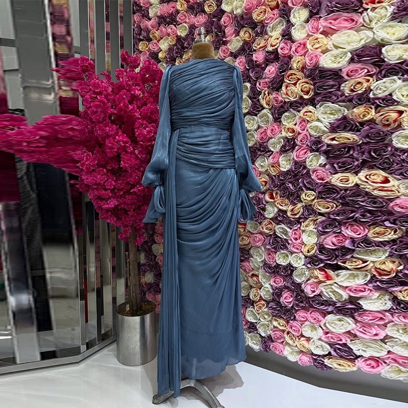 Ruched Evening Dress | Puff Sleeve Bodycon Maxi Dress(MS280) by Mariam's Collection