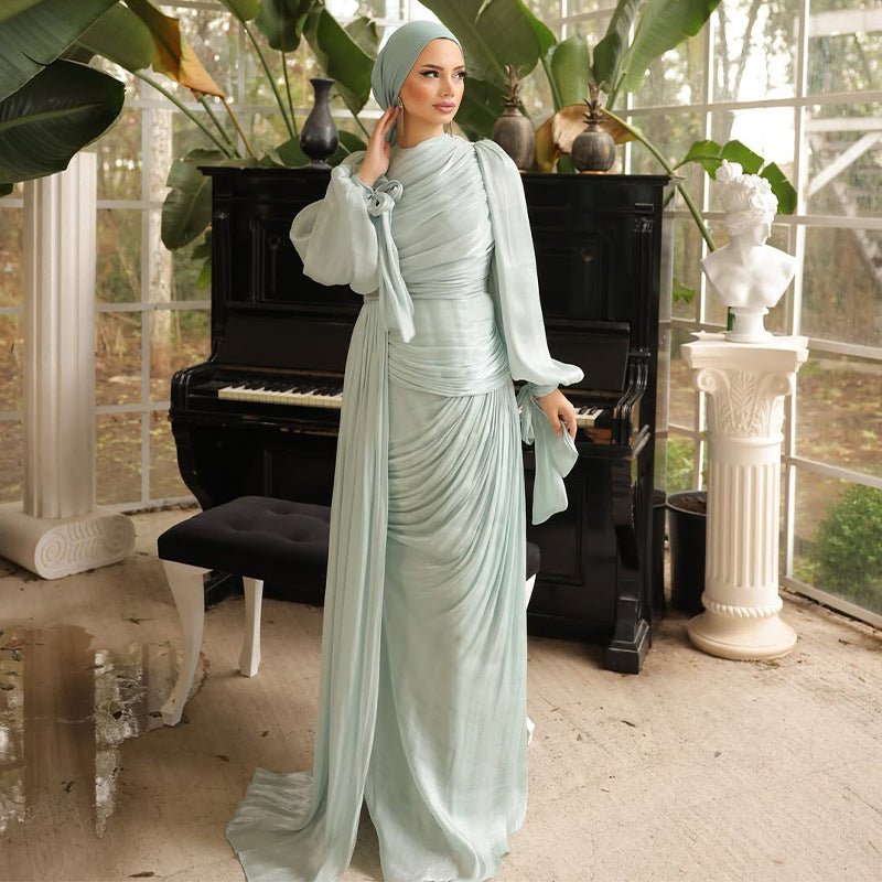 Ruched Evening Dress | Puff Sleeve Bodycon Maxi Dress(MS280) by Mariam's Collection