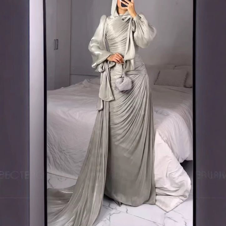 Ruched Evening Dress | Puff Sleeve Bodycon Maxi Dress(MS280) by Mariam's Collection