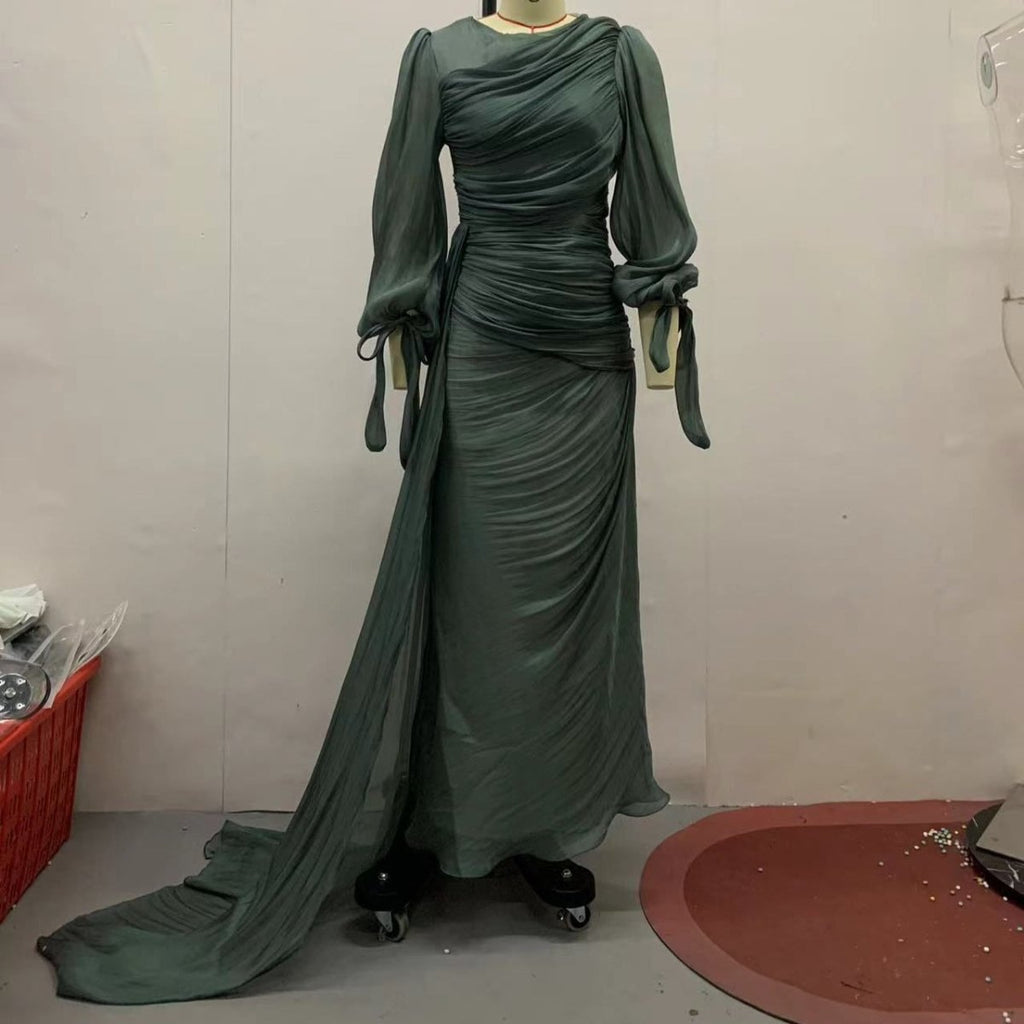 Ruched Evening Dress | Puff Sleeve Bodycon Maxi Dress(MS280) by Mariam's Collection