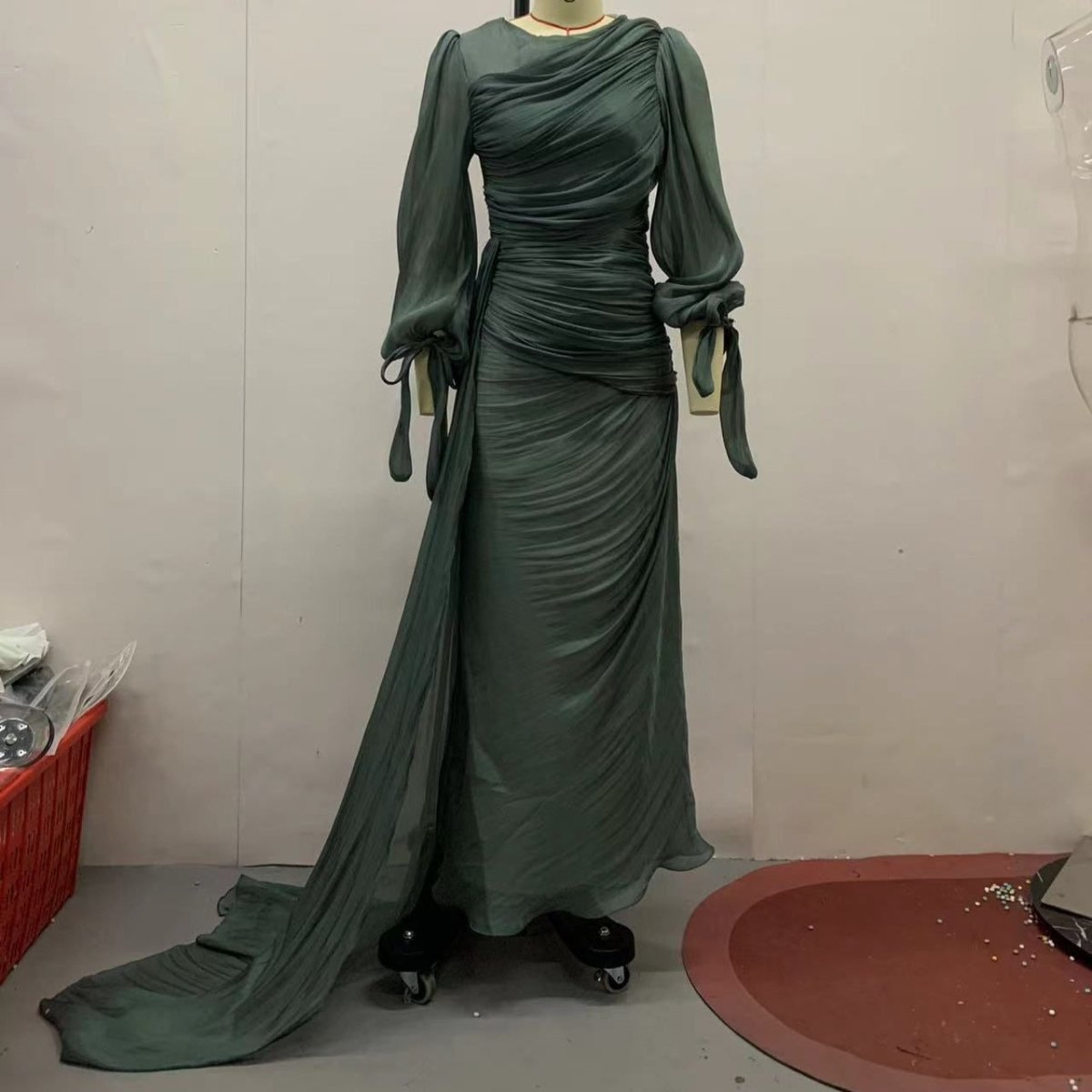 Ruched Evening Dress | Puff Sleeve Bodycon Maxi Dress(MS280) by Mariam's Collection