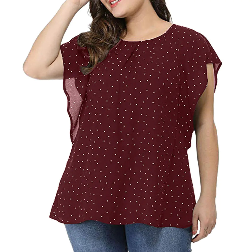 Plus Size Print Layered Sleeve Round Neck Blouse by Trendy Attic Store01